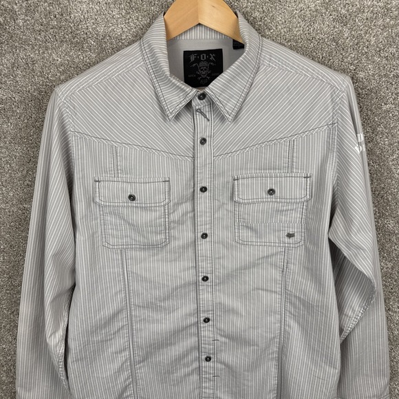 Other - Fox Racing Night Grooves Long Sleeve Woven Shirt Men's Size Large Gray Striped